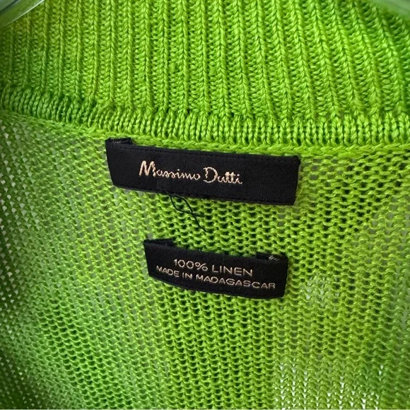 Massimo Dutti Bright Vibrant Green Linen Collared Short Sleeve Top - Picture 5 of 8